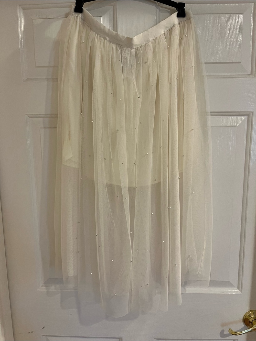 Elegant Ivory Tulle Midi Skirt with Subtle Bead Detail